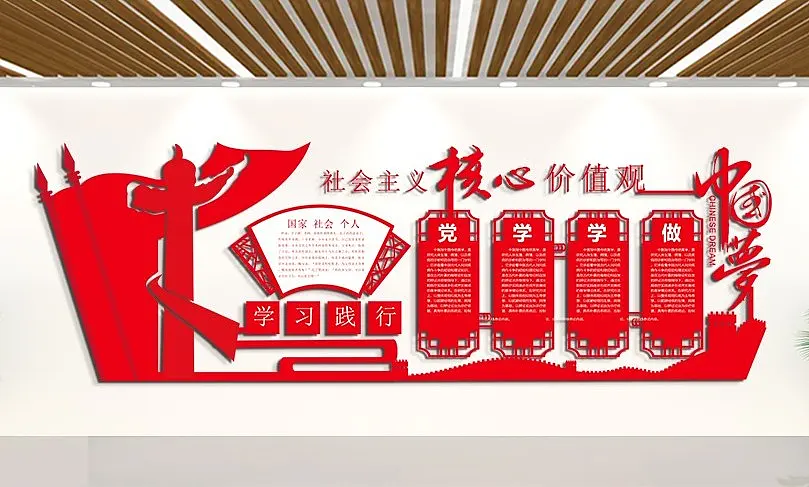 中式社会主义核心价值观党建主题文化墙党建