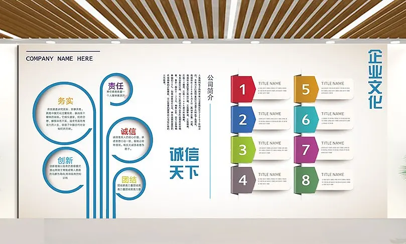 大气创意蓝色企业文化文化墙
