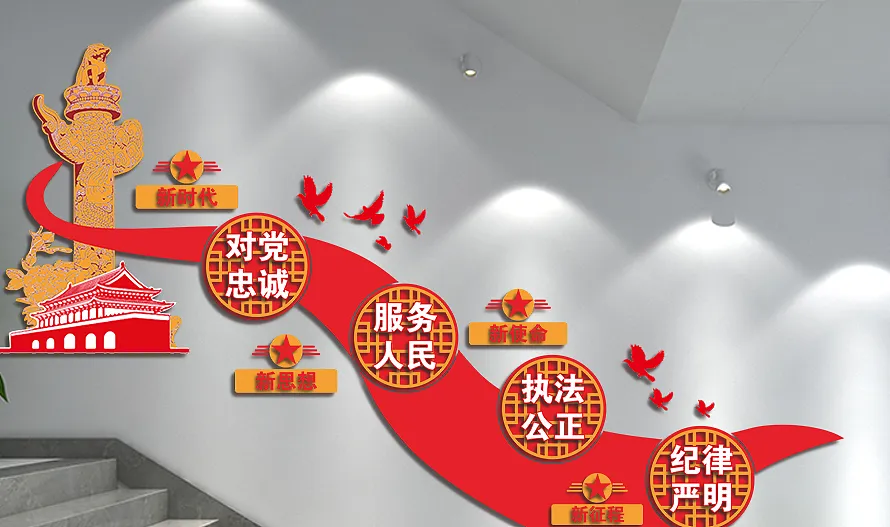 公安党建十六字方针楼梯文化墙十-图巨人