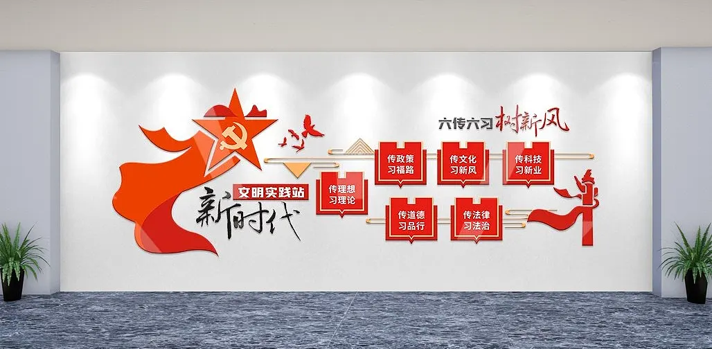 红色新时代文明实践站六传六习党建文化墙