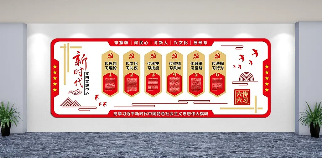 新时代文明实践中心六传六习文化墙主题