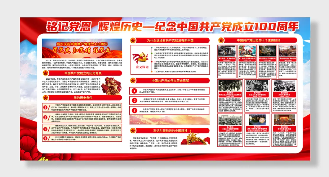 铭记党恩辉煌历史党的光辉历程展板设计-图巨人