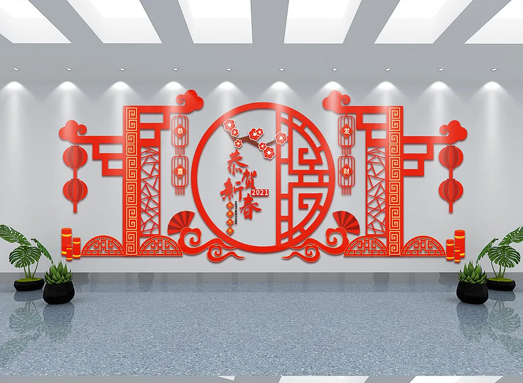 红色商场春节文化墙-图巨人