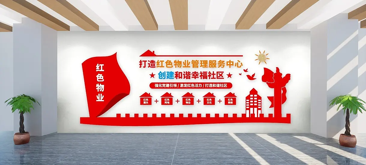 红色物业和谐幸福社区文化墙