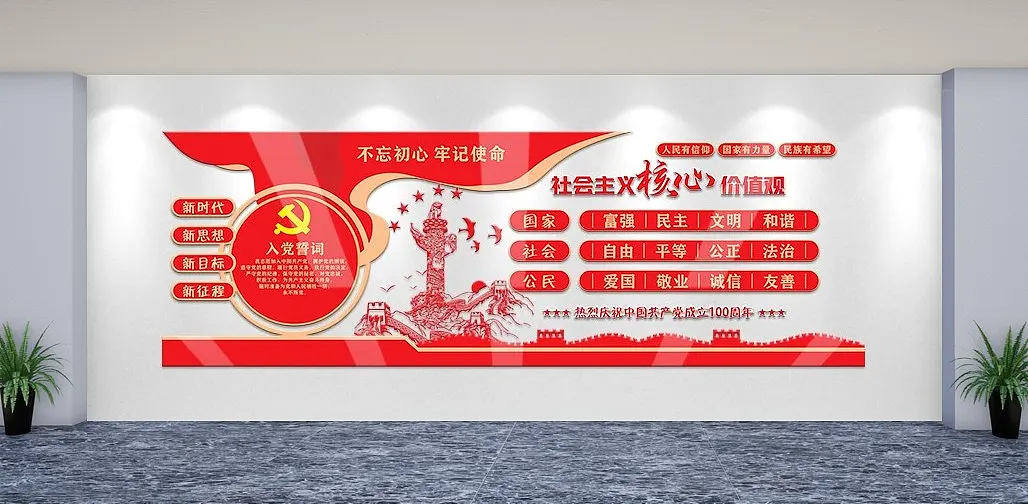矢量会主义核心价值观党员之家党建文化墙社会