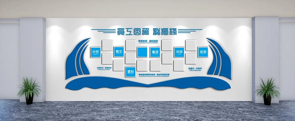 蓝色员工风采照片文化墙