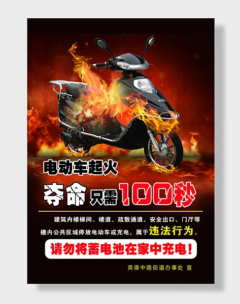 电动车火灾防火警示海报电-图巨人