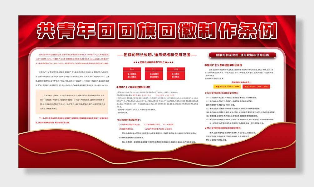 红色共青团团旗团徽规范标准宣传展板-图巨人
