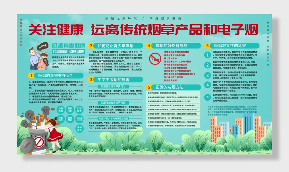 健康教育生活戒烟宣传栏展板-图巨人