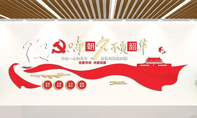 只争朝夕不负韶华文化墙党建