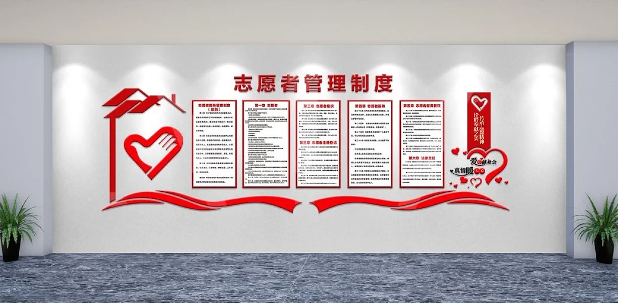 社工站志愿者管理制度文化墙-图巨人