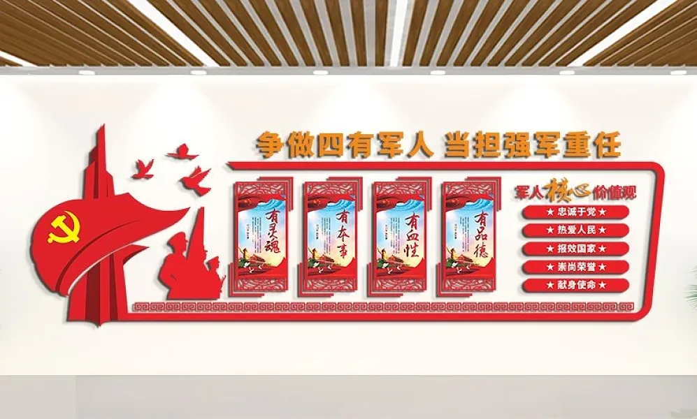 争做四有军人当担强军重任文化墙党建-图巨人