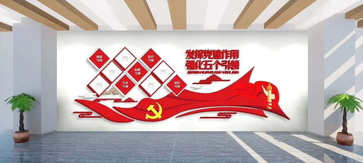 党建风采展示五个引领文化墙模板