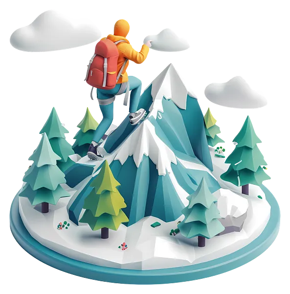 冬季景观—身穿红色连帽衫的男子攀登雪山-图巨人