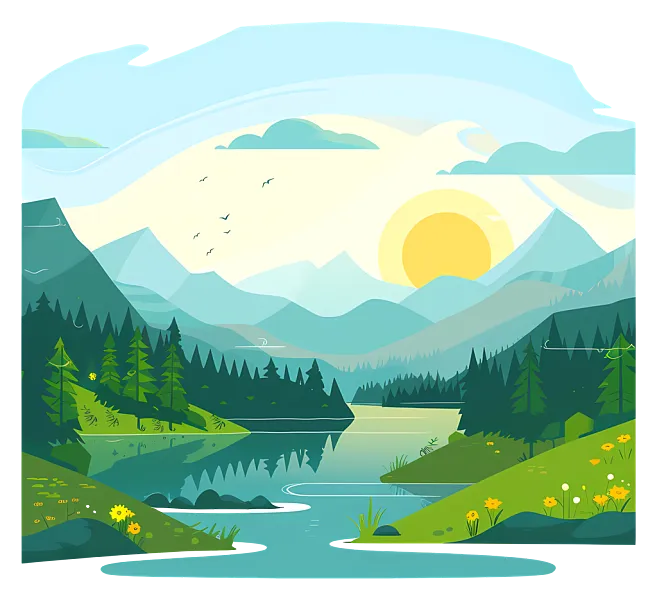 夏季背景-宁静的山景，鸟儿飞翔-图巨人