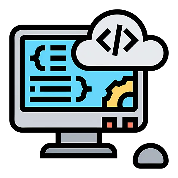 javascript图标-具有连接云的计算机显示器的专业图像-图巨人