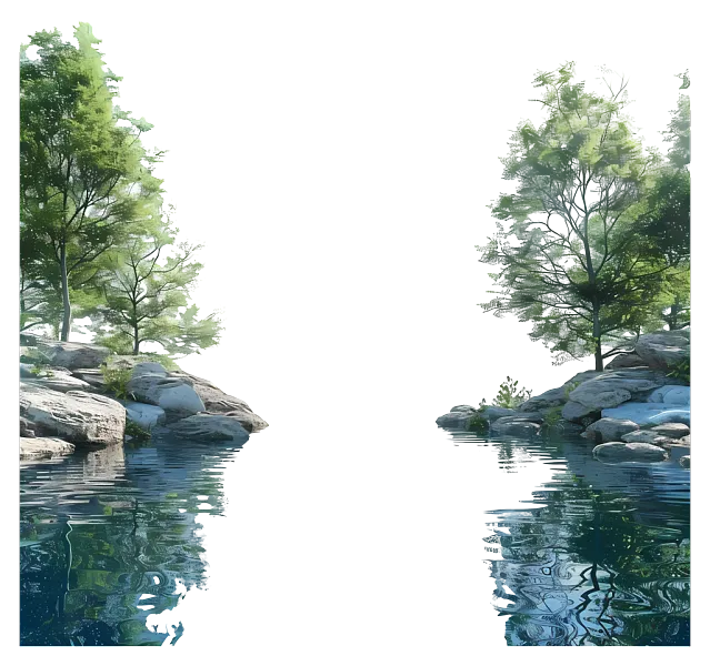 湖泊自然景观风景树木-水体、树木、岸边的岩石-图巨人