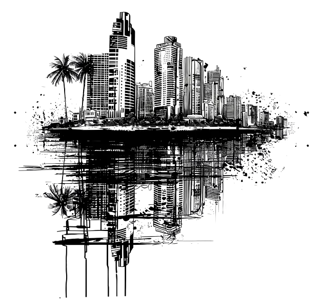 宿雾市天际线城市景观摩天大楼夜间霓虹灯-夜间城市景观与摩天大楼和霓虹灯-图巨人