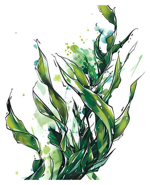 抽象设计-黑色背景上绿色/蓝色植物的抽象绘画-图巨人