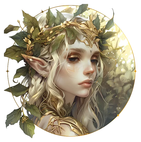 精灵幻想数字绘画精灵女孩叶冠松散的锁-精灵女孩叶冠，自然背景-图巨人