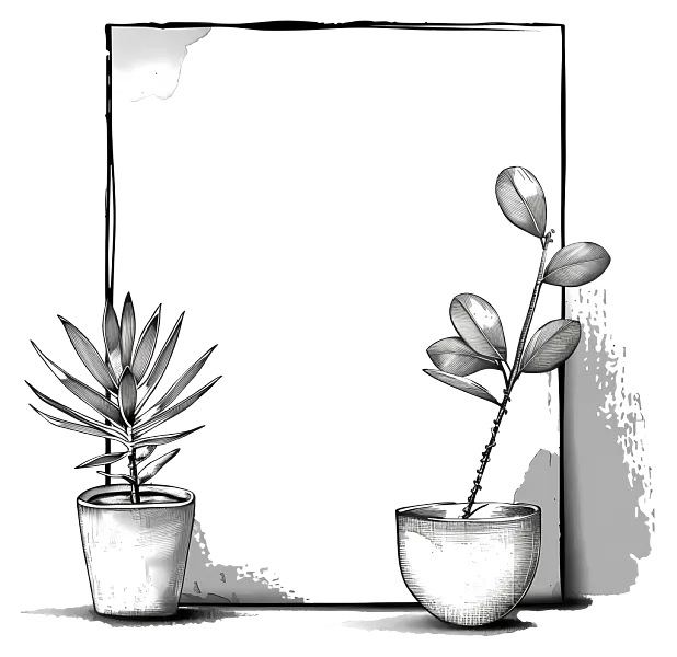 白色背景-盆栽植物的黑白图画-图巨人