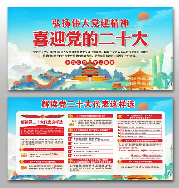 喜迎二十大中国风党建宣传栏-图巨人