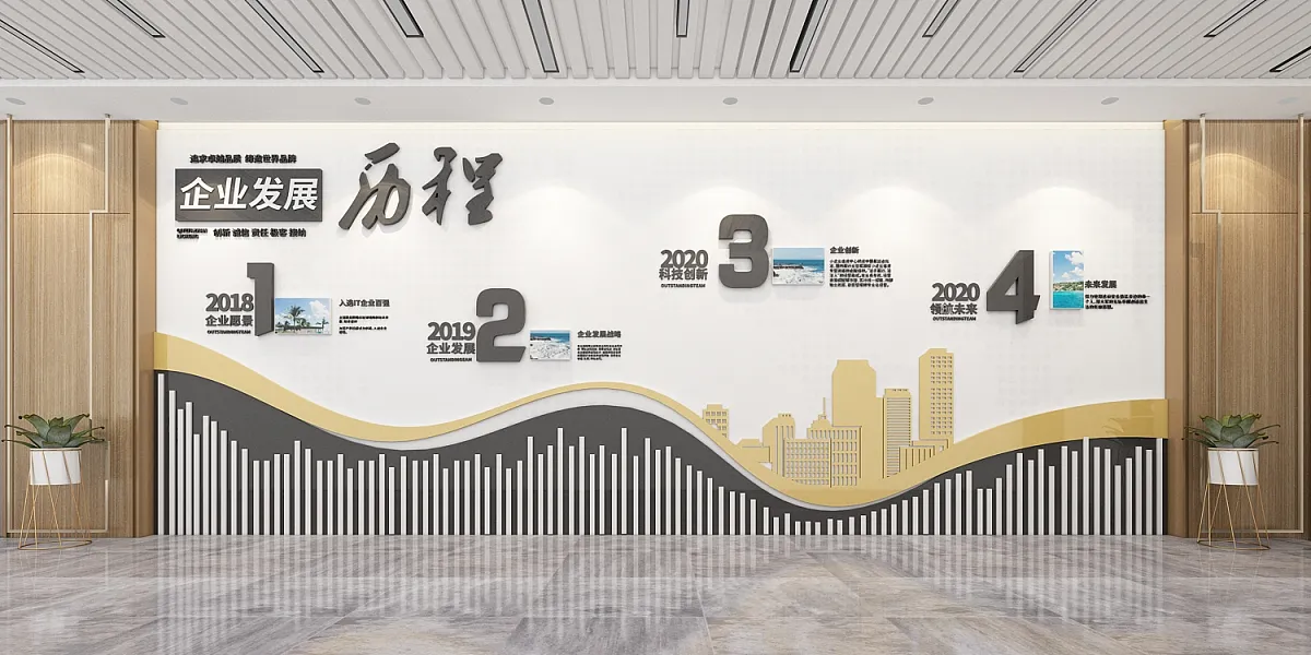 公司数字简约企业发展历程文化墙-图巨人