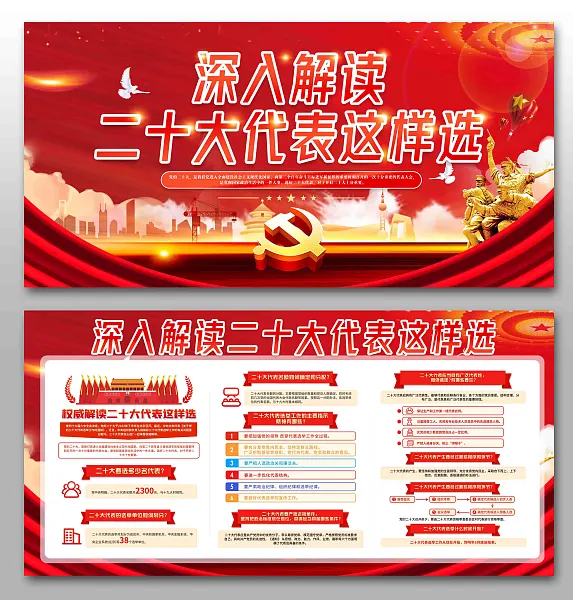 深入解读红色党的二十大展板-图巨人