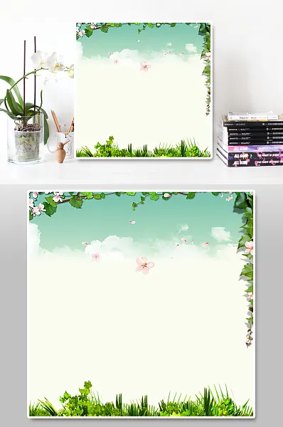 手绘绿色植物海报背景-图巨人