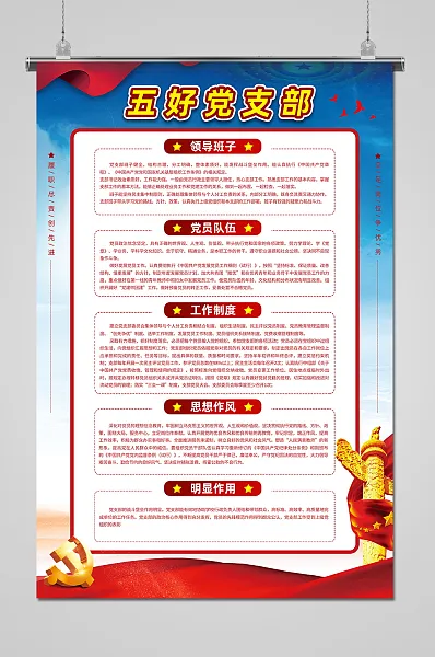 蓝色简约五好党支部党建海报-图巨人
