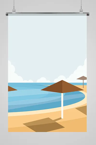 抽象简约手绘海边风景背景-图巨人