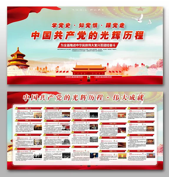 一大到二十大光辉历程党建宣传栏-图巨人
