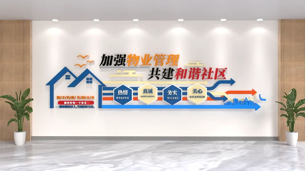加强物业管理共建和谐社区文化墙-图巨人