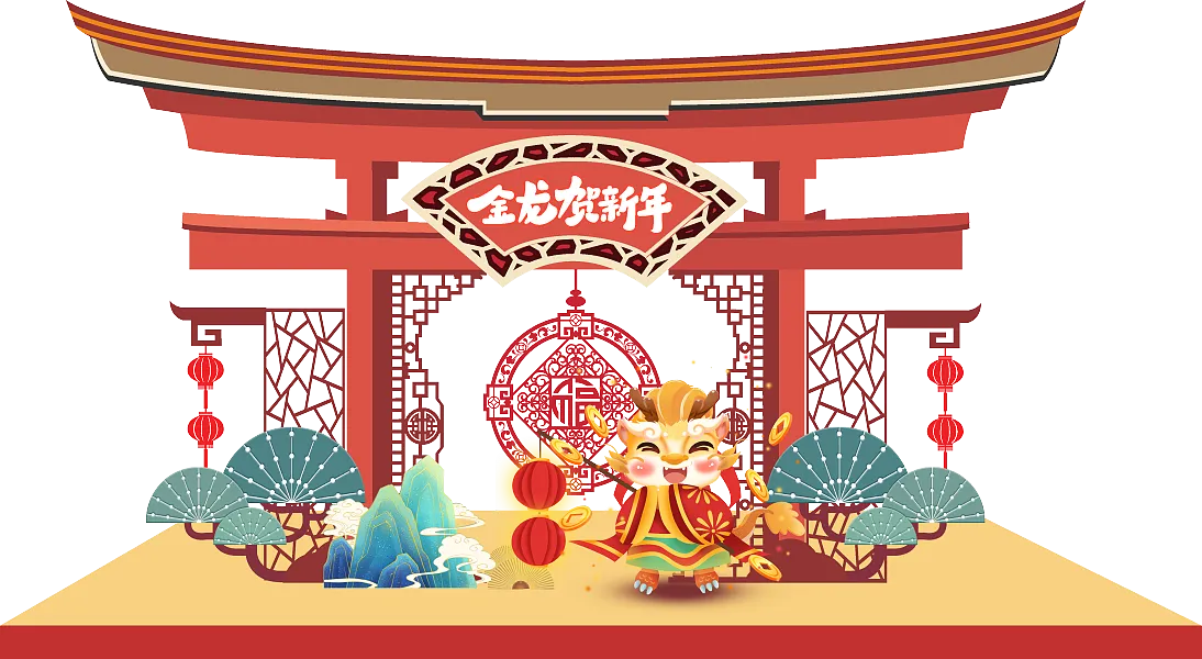龙年新年大型中式木纹美陈-图巨人