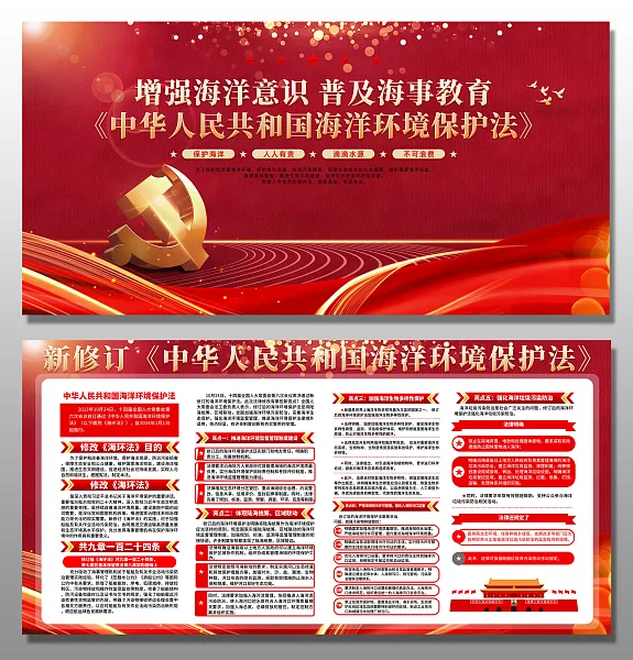 简约大气红色海洋环境保护法展板-图巨人