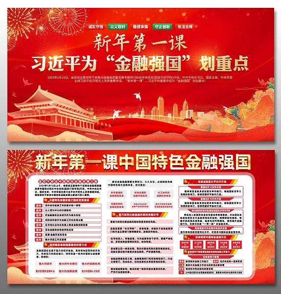 金融强国划重点红色大气展板-图巨人