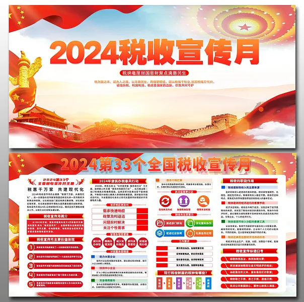 2024税收宣传月简约红色展板-图巨人