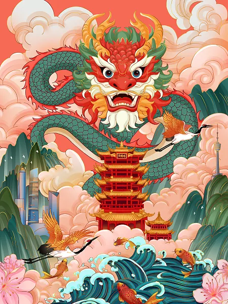 卡通手绘新年插画设计-图巨人