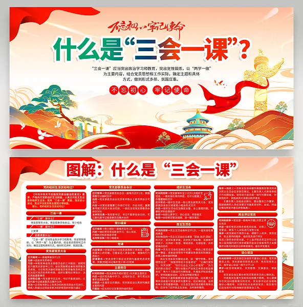 大气图解三会一课制度展板8-图巨人