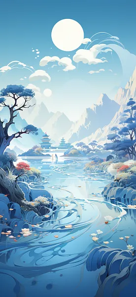 一幅山水3D水彩插图-图巨人