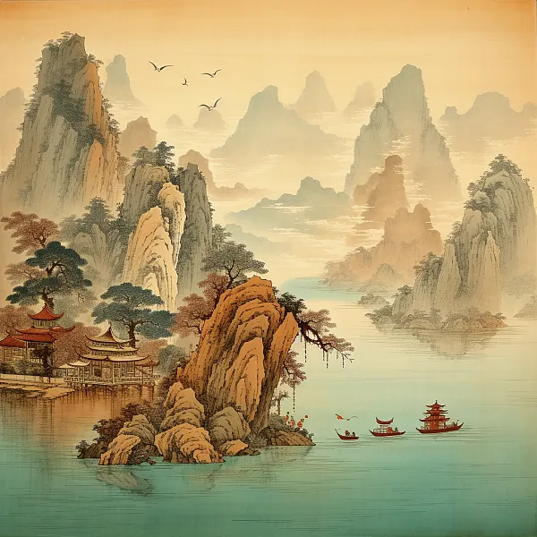 山水古诗词国画宋代风格海报-图巨人