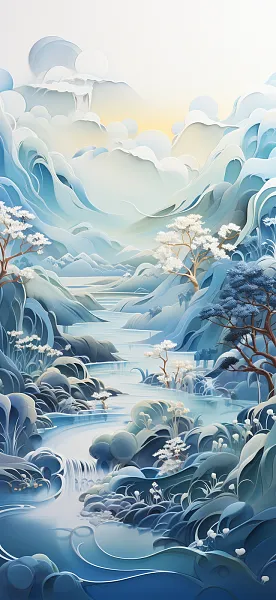 一幅山水3D水彩插图-图巨人