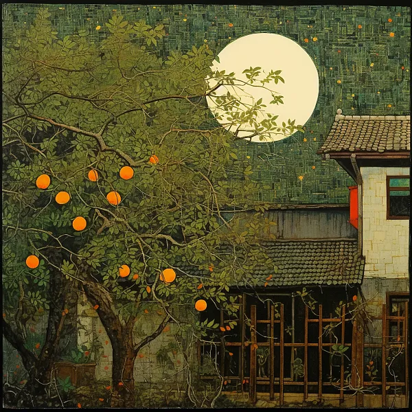 一棵橙色的树和一颗星星，风格有Denis Sarazhin，-图巨人