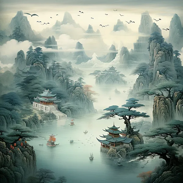 山水古诗词国画宋代风格海报-图巨人