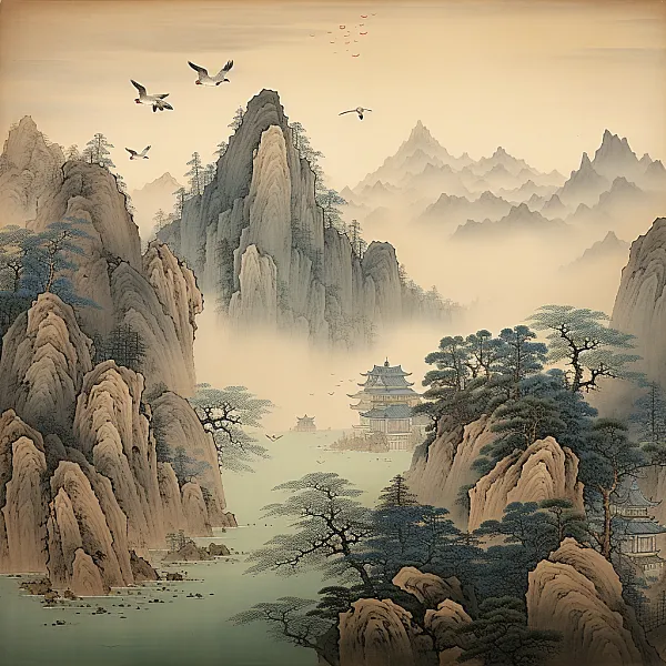 山水古诗词国画宋代风格海报-图巨人