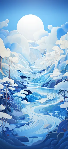一幅山水3D水彩插图-图巨人