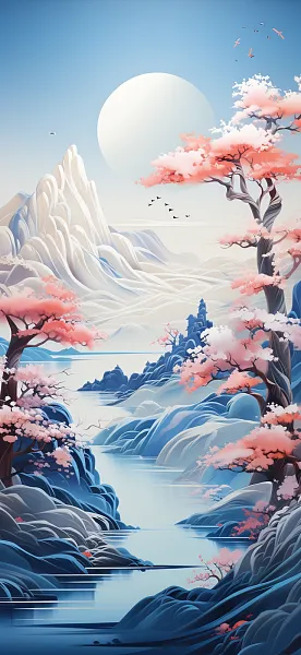 一幅山水3D水彩插图-图巨人