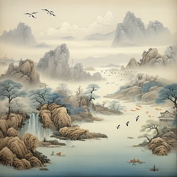 山水古诗词国画宋代风格海报-图巨人