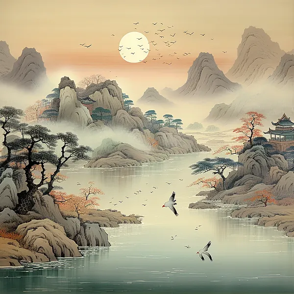 山水古诗词国画宋代风格海报-图巨人