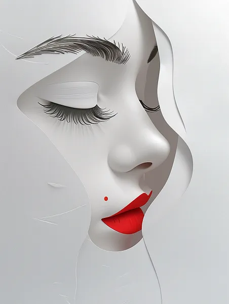 剪纸工艺，上海优雅女性，清澈的眼睛，红唇，长长的睫毛，纤细的-图巨人